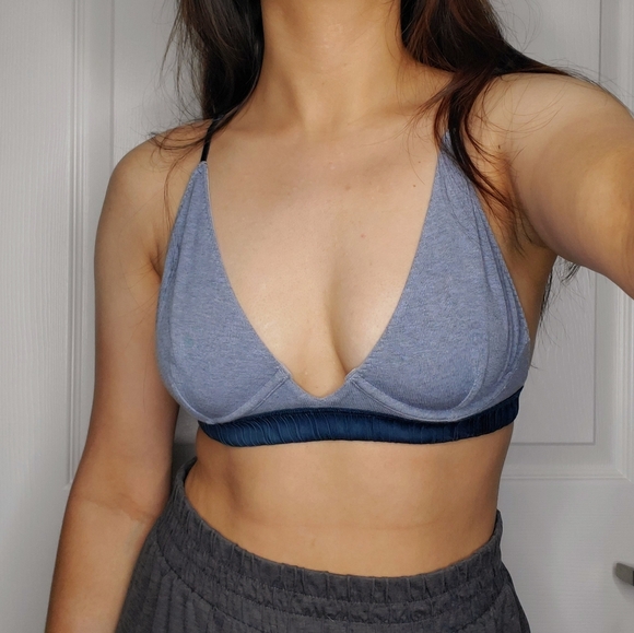 Free People Intimately Blue Ribbed Plunging Underwire Bralette - Picture 1 of 8